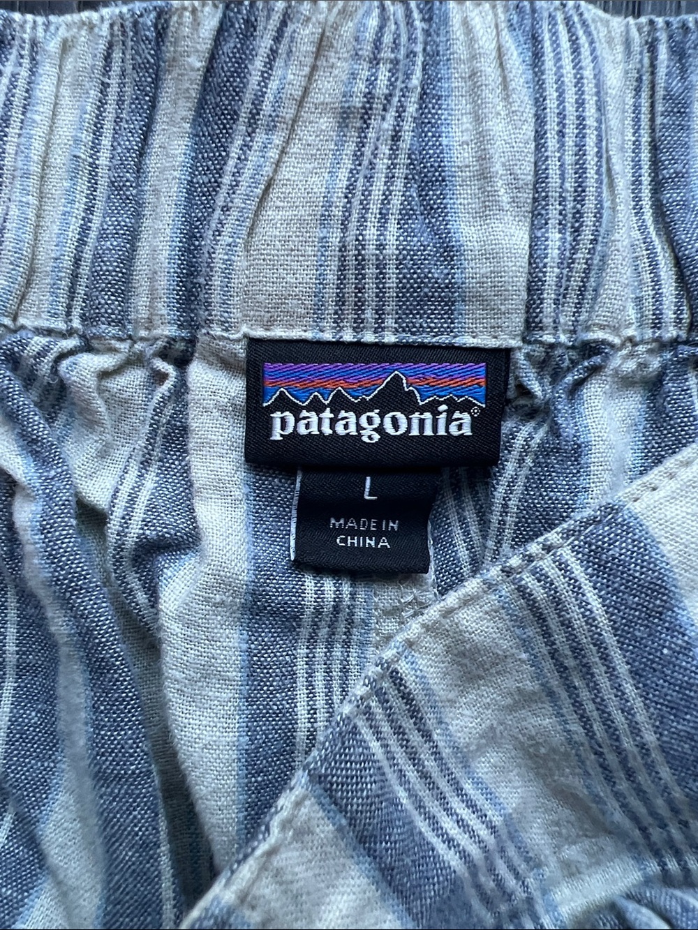 Patagonia Blue and White Striped High-Waist Tie-Front Shorts - Picture 2 of 3
